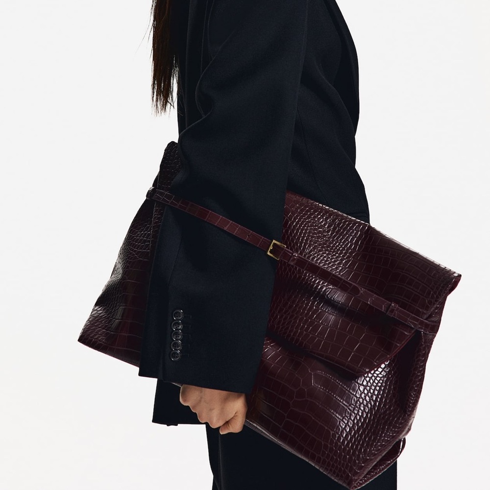 H&M Burgundy Crocodile-Embossed Clutch